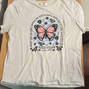 Forever 21 White Graphic Tee with Pink Butterfly